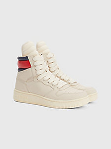 beige serif logo high-top trainers for women tommy jeans
