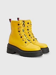 yellow chunky sole leather lace-up ankle boots for women tommy jeans
