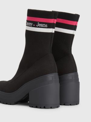 Knitted Block Heel Ankle Boots BLACK Tommy Hilfiger