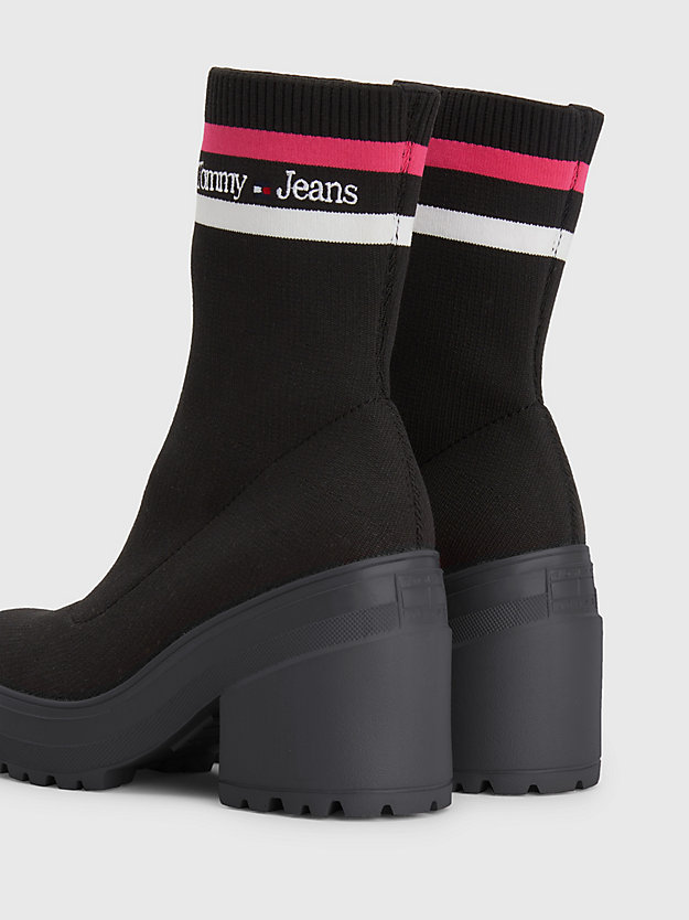 BLACK AND JEWEL PINK Knitted Block Heel Ankle Boots for women TOMMY JEANS
