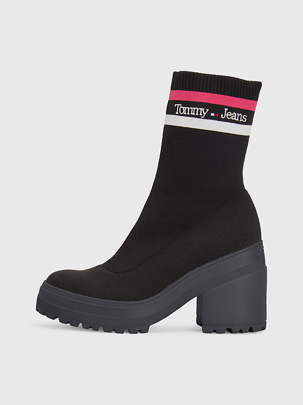 BLACK AND JEWEL PINK Knitted Block Heel Ankle Boots for women TOMMY JEANS