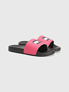 pink logo pool slides for women tommy jeans