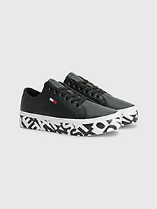 black cupsole leather trainers for women tommy jeans