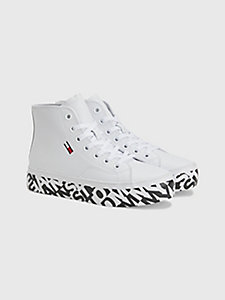 white cupsole leather mid-top trainers for women tommy jeans