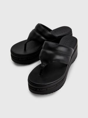 Leather Padded Strap Wedge Sandals BLACK Tommy Hilfiger