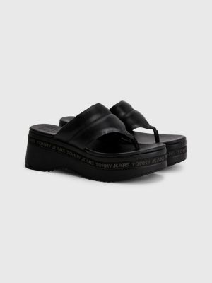 Leather Padded Strap Wedge Sandals BLACK Tommy Hilfiger