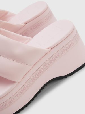 Leather Padded Strap Wedge Sandals PINK Tommy Hilfiger