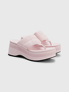 pink leather padded strap wedge sandals for women tommy jeans