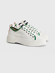 white chunky sole canvas flatform trainers for women tommy jeans