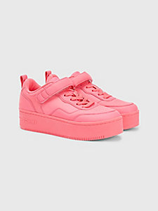 pink hook and loop flatform trainers for women tommy jeans