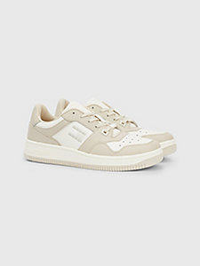 beige retro chunky leather trainers for women tommy jeans