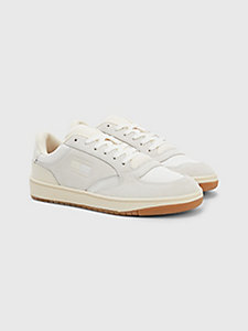 white retro mixed texture trainers for women tommy jeans