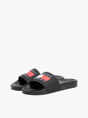 claquettes à logo noir pour femmes tommy jeans