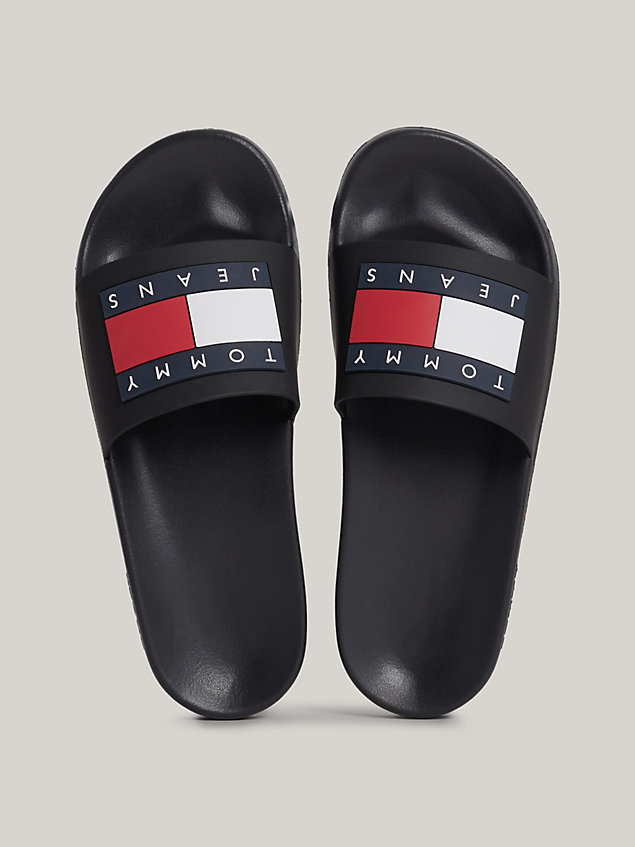 black essential embossed pool slides for women tommy jeans