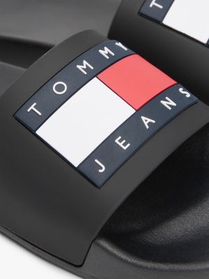 claquettes à logo noir pour femmes tommy jeans