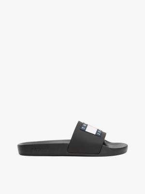 black badslipper met logo voor dames - tommy jeans