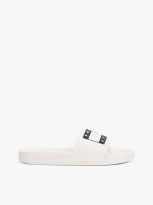 white badslipper met logo voor dames - tommy jeans