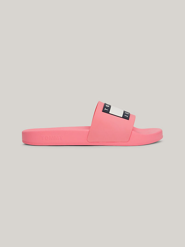 pink essential badge pool slides for women tommy jeans