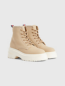 beige cleated platform lace-up boots for women tommy jeans
