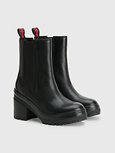 black cleated block heel chelsea boots for women tommy jeans