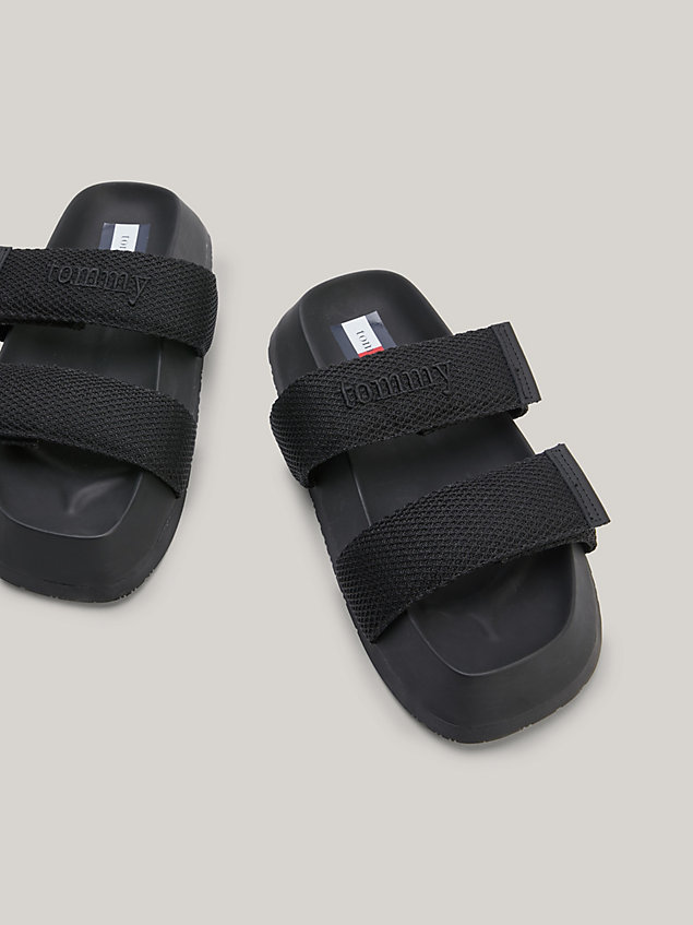 black knitted strap sandals for women tommy jeans