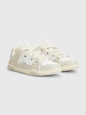 Leather Mixed Panel Skate Trainers BEIGE Tommy Hilfiger