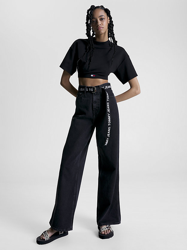 schwarz riemensandale mit logomuster für damen - tommy jeans