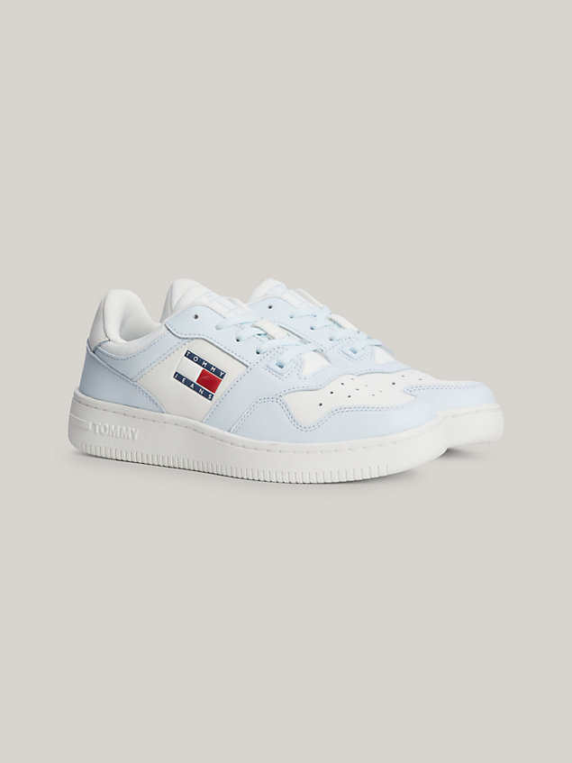 blue retro leather basketball trainers for women tommy jeans