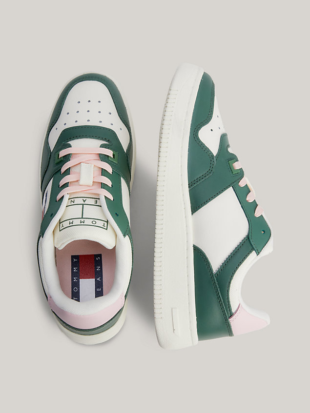 green retro leather basketball trainers for women tommy jeans