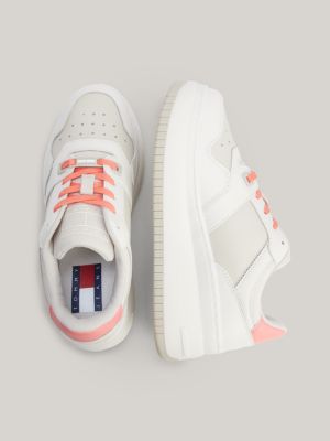 Retro Leather Flatform Basketball Trainers WHITE Tommy Hilfiger