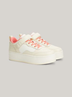 Hook And Loop Flatform Trainers, WHITE