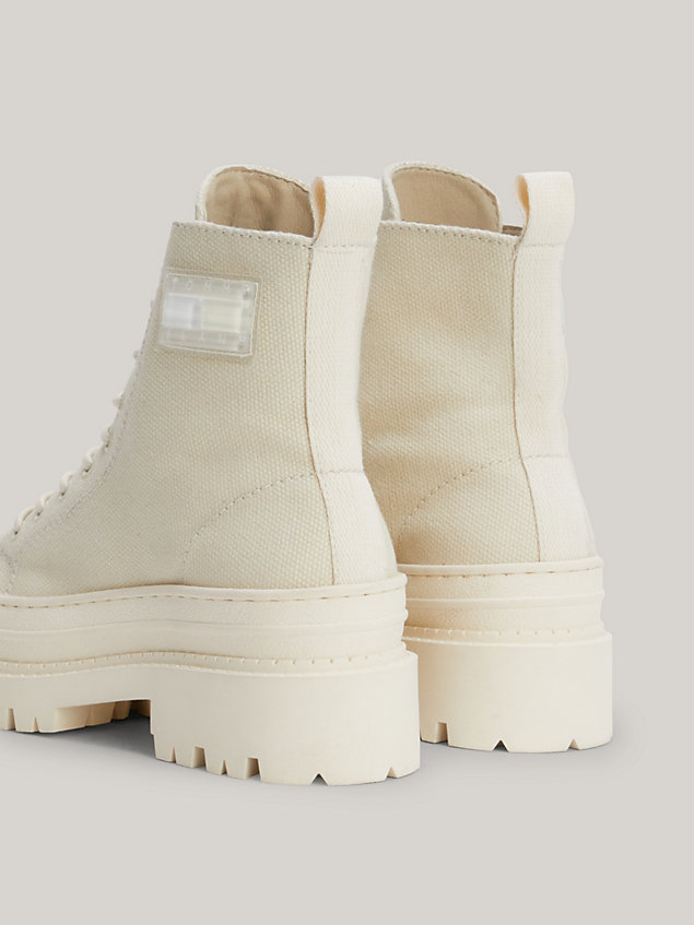 beige chunky cleat canvas ankle boots for women tommy jeans
