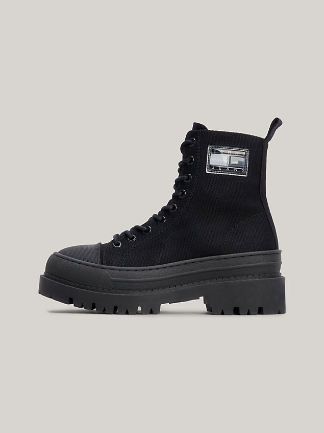 black chunky cleat canvas ankle boots for women tommy jeans