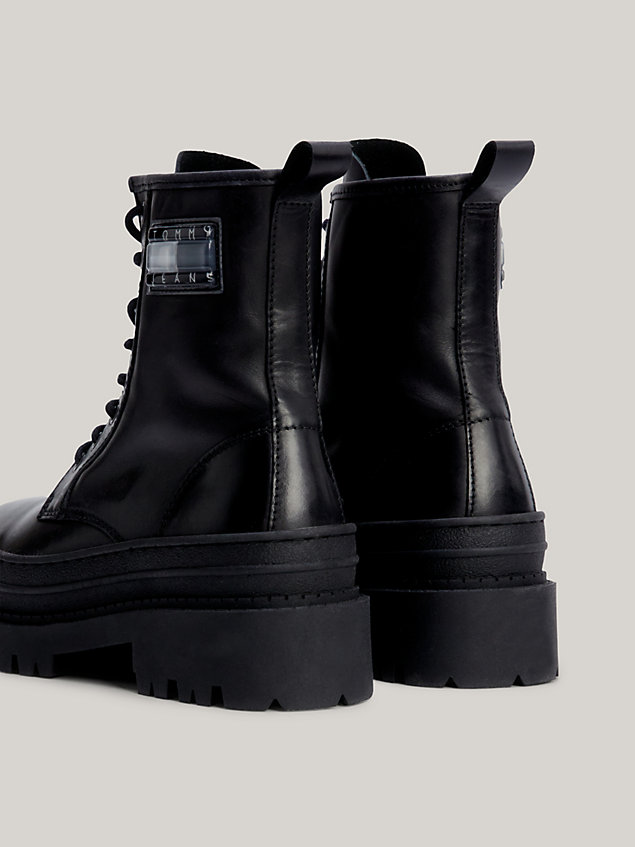 black chunky cleat leather ankle boots for women tommy jeans