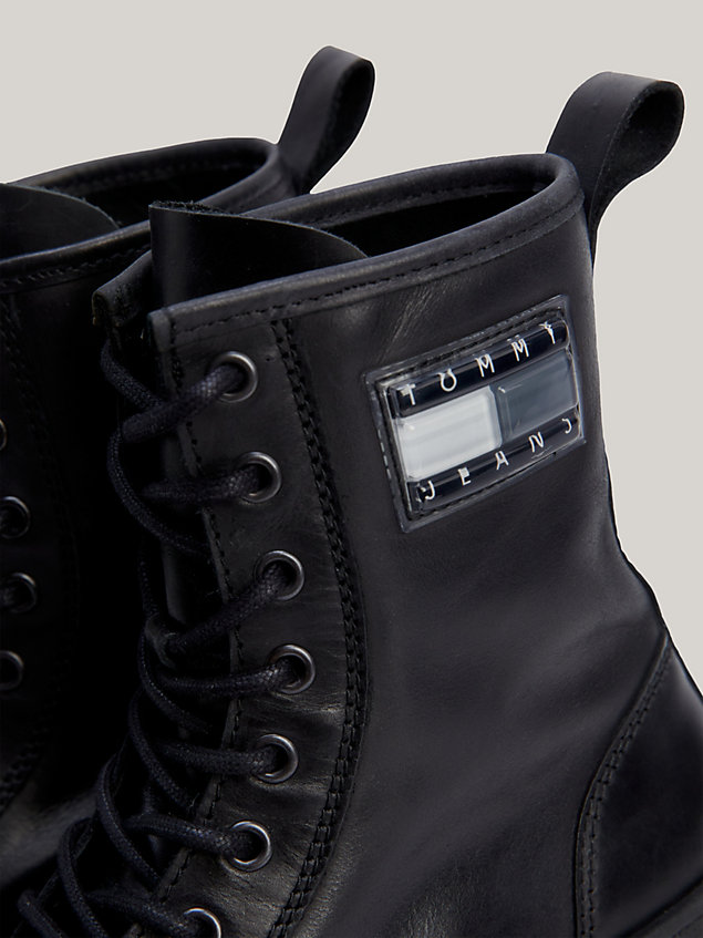 bottines en cuir à semelle crantée épaisse black pour femmes tommy jeans
