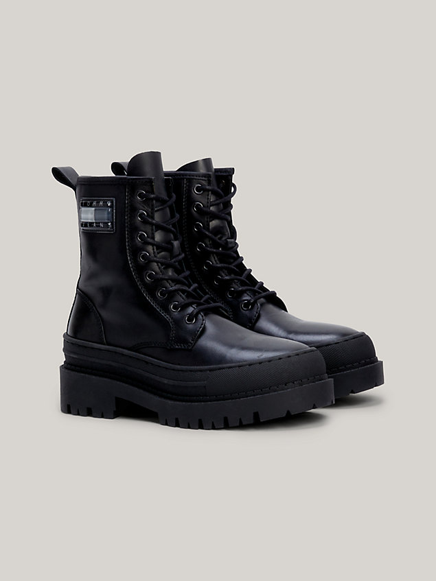 black chunky cleat leather ankle boots for women tommy jeans
