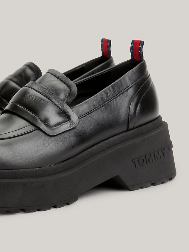 black leren loafer met chunky profiel voor dames - tommy jeans