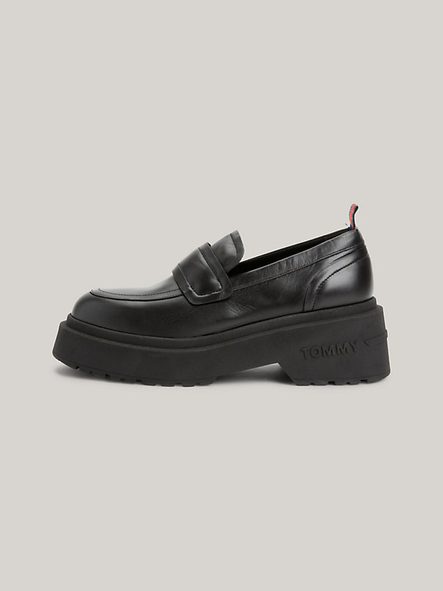 black chunky cleat leather loafers for women tommy jeans