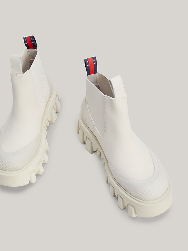 beige chunky cleat rubber rain boots for women tommy jeans