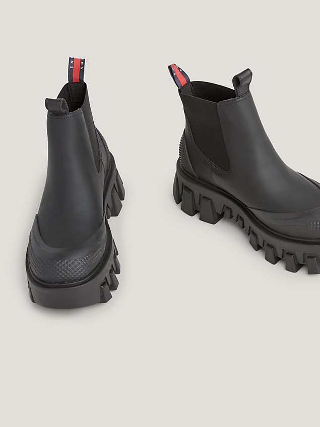black chunky cleat rubber rain boots for women tommy jeans