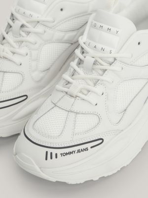 white leather chunky sole runner trainers for women tommy jeans
