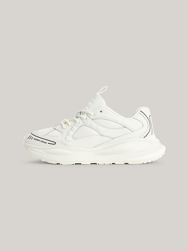 white leather chunky sole runner trainers for women tommy jeans