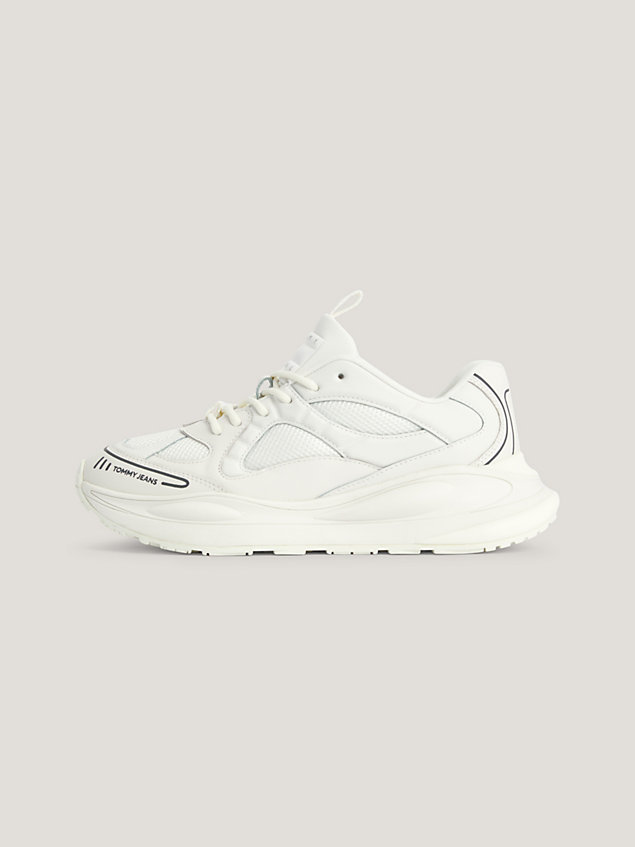 white leather chunky sole runner trainers for women tommy jeans