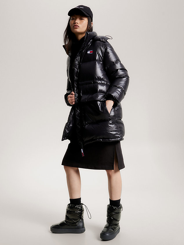 black recycled high shine puffer boots for women tommy jeans