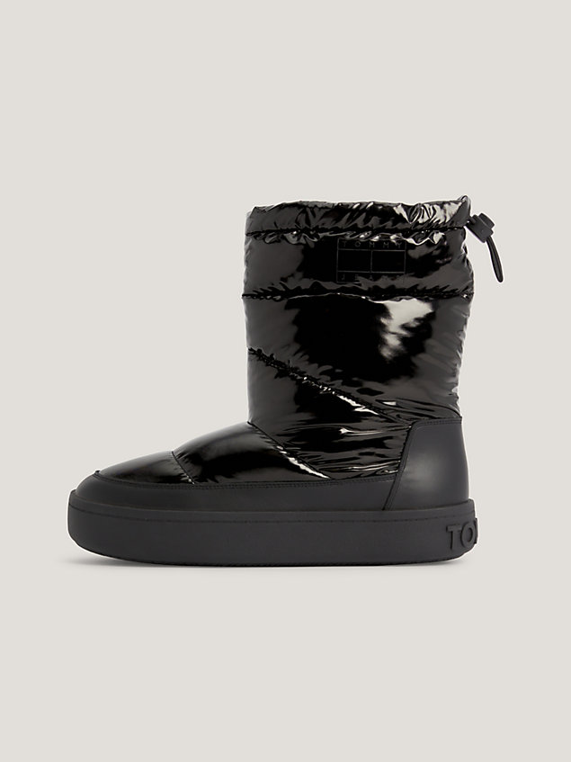 black recycled high shine puffer boots for women tommy jeans