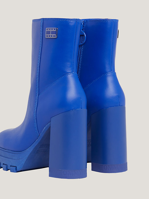 blue enamel badge block heel ankle boots for women tommy jeans