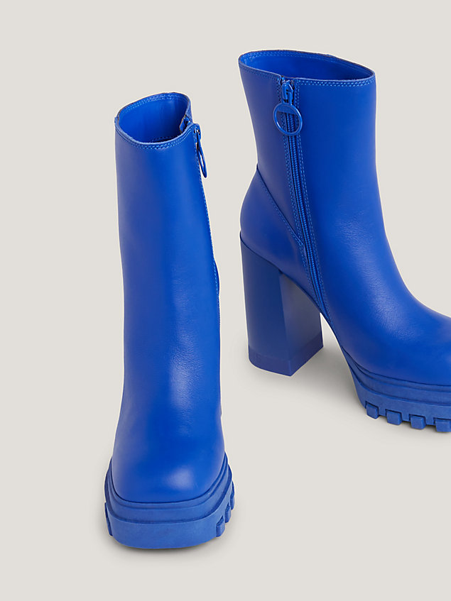 blue enamel badge block heel ankle boots for women tommy jeans