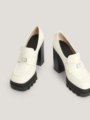 Mocassins en cuir talon carr Blanc Tommy Hilfiger