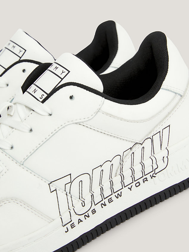 white retro leather logo basketball trainers for women tommy jeans