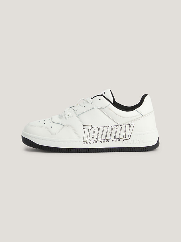 white retro leather logo basketball trainers for women tommy jeans